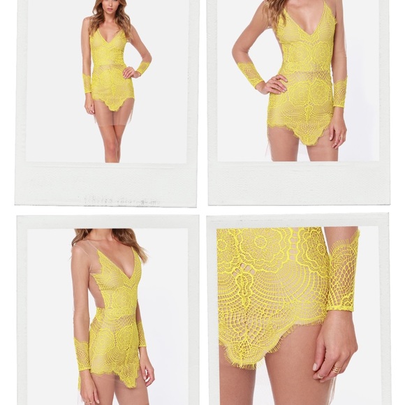 For Love & Lemons Antigua Chartreuse Lace Dress - Picture 3 of 3
